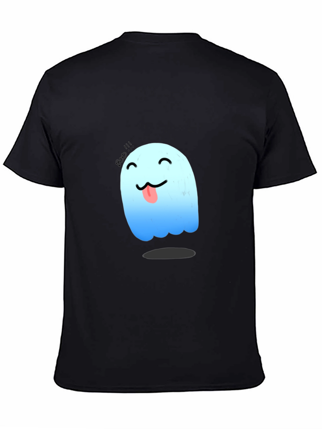 Cute Ghost Graphic Tee - Black Cotton T-Shirt