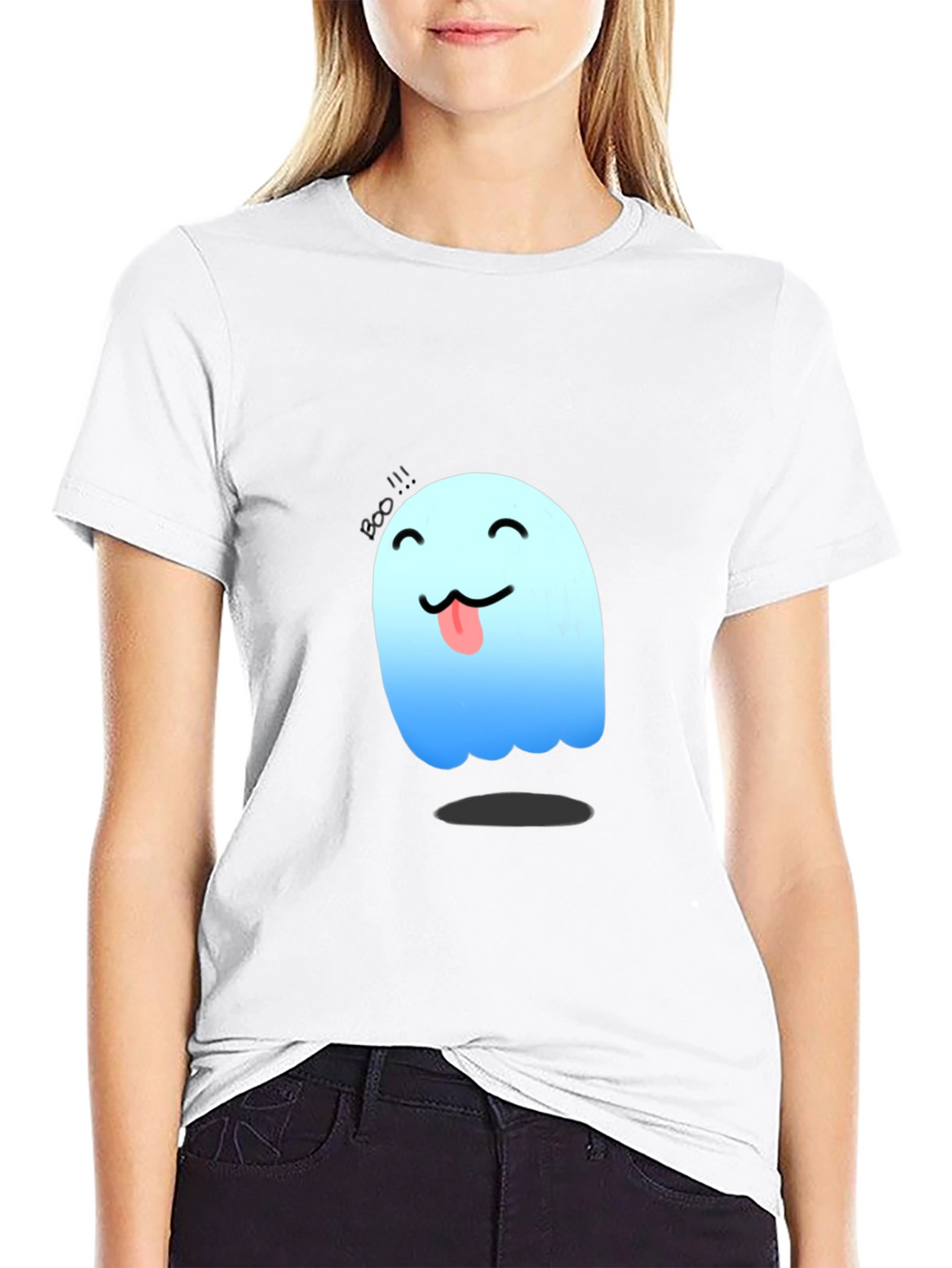 Cute Ghost Graphic Tee - Black Cotton T-Shirt