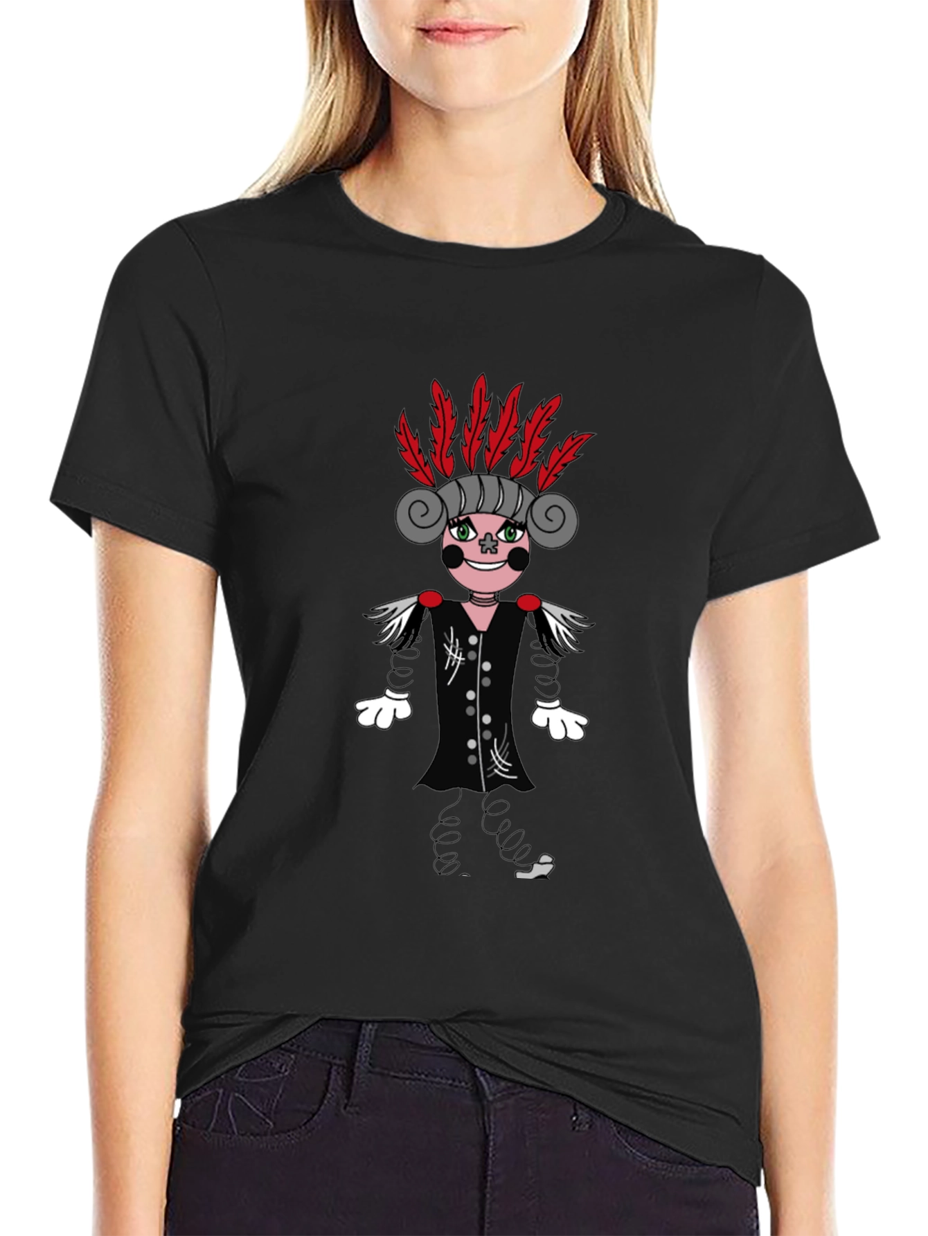 Quirky Character Graphic Print Black T-Shirt