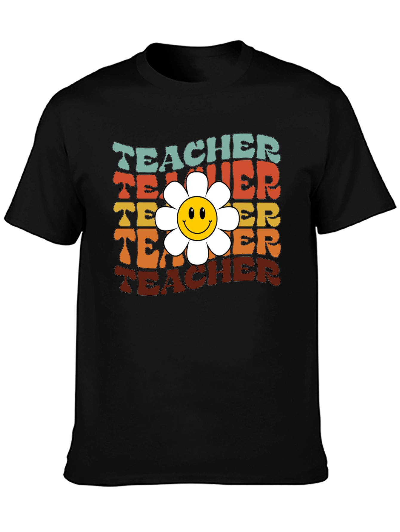 Retro Teacher Smiley Flower T-Shirt