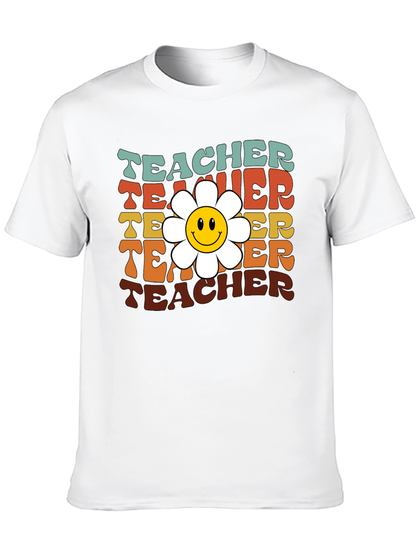Retro Teacher Smiley Flower T-Shirt