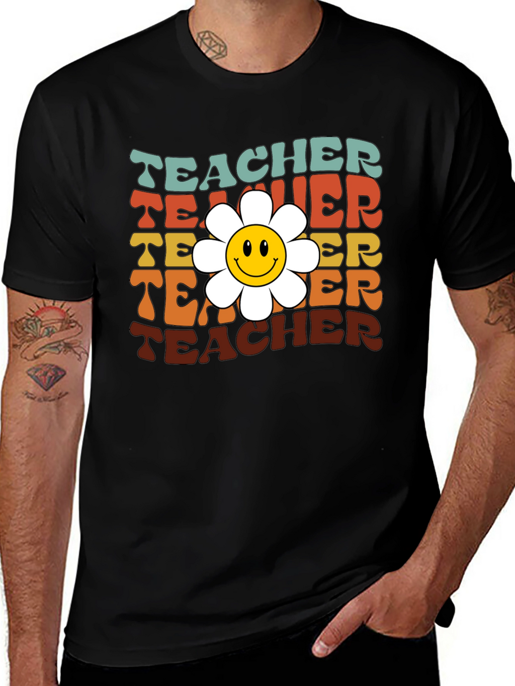 Retro Teacher Smiley Flower T-Shirt