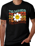 Retro Teacher Smiley Flower T-Shirt