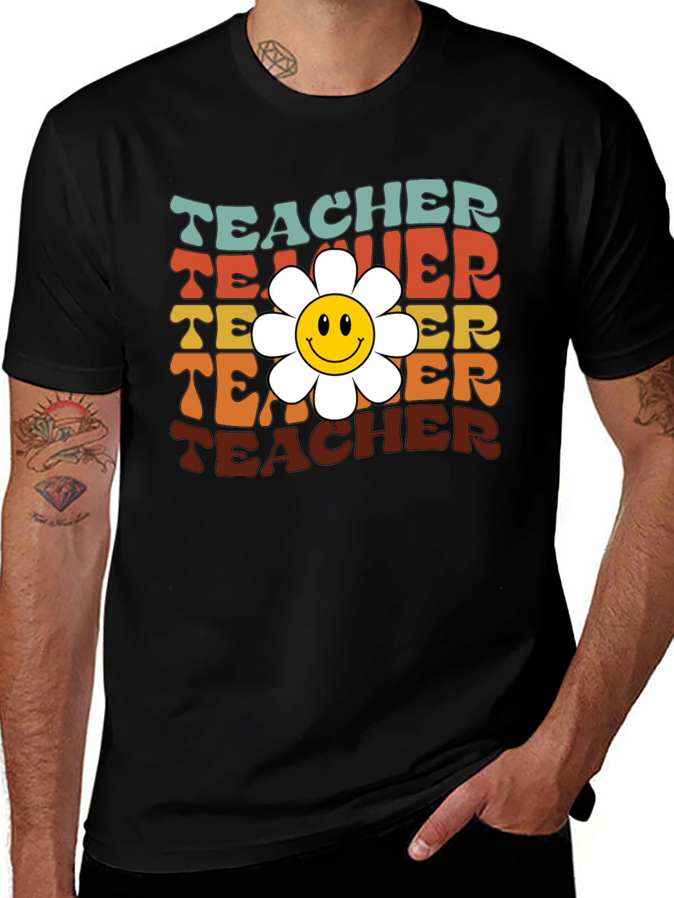 Retro Teacher Smiley Flower T-Shirt