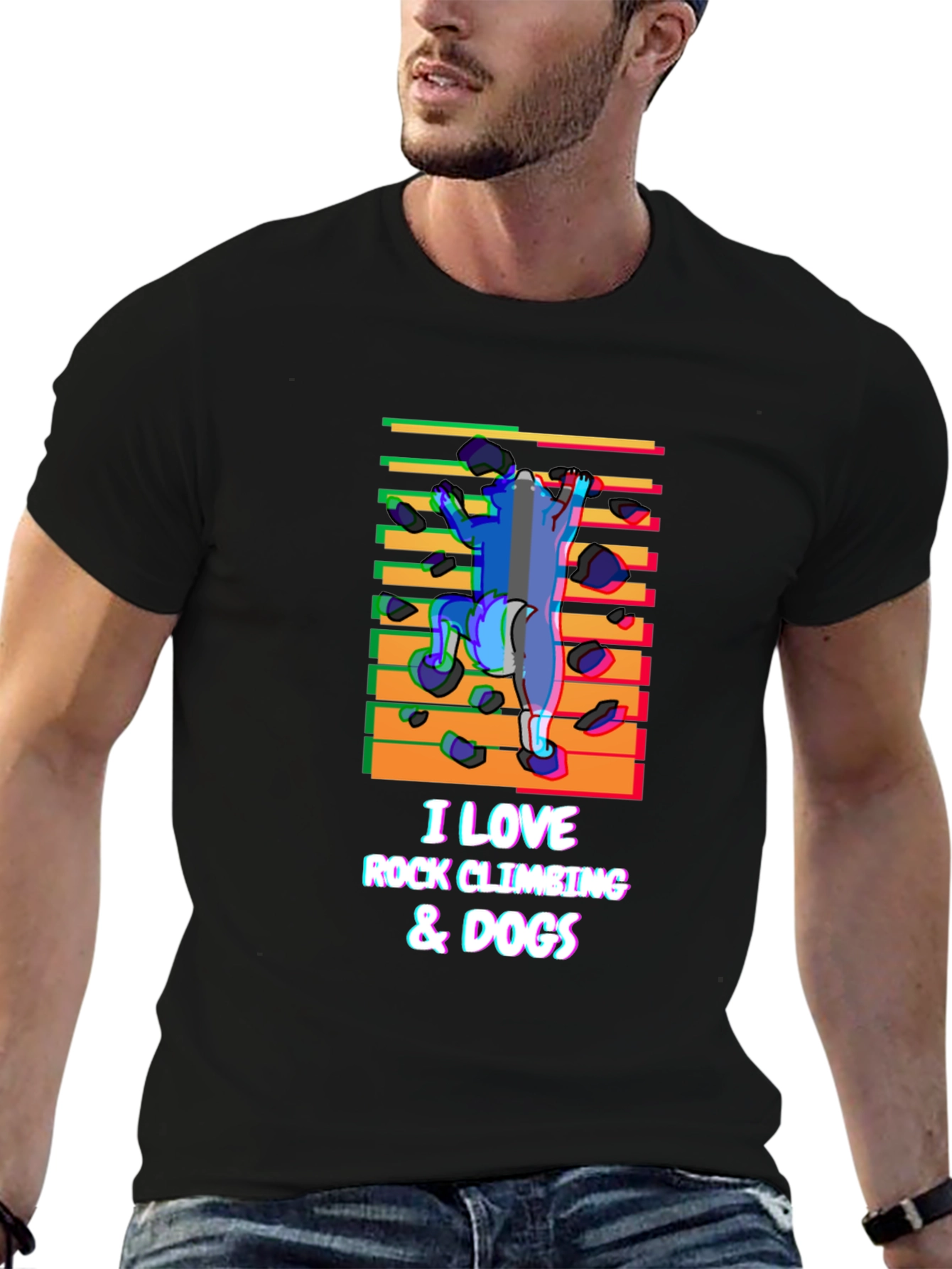 Rock Climbing Dog T-Shirt - Black Graphic Tee