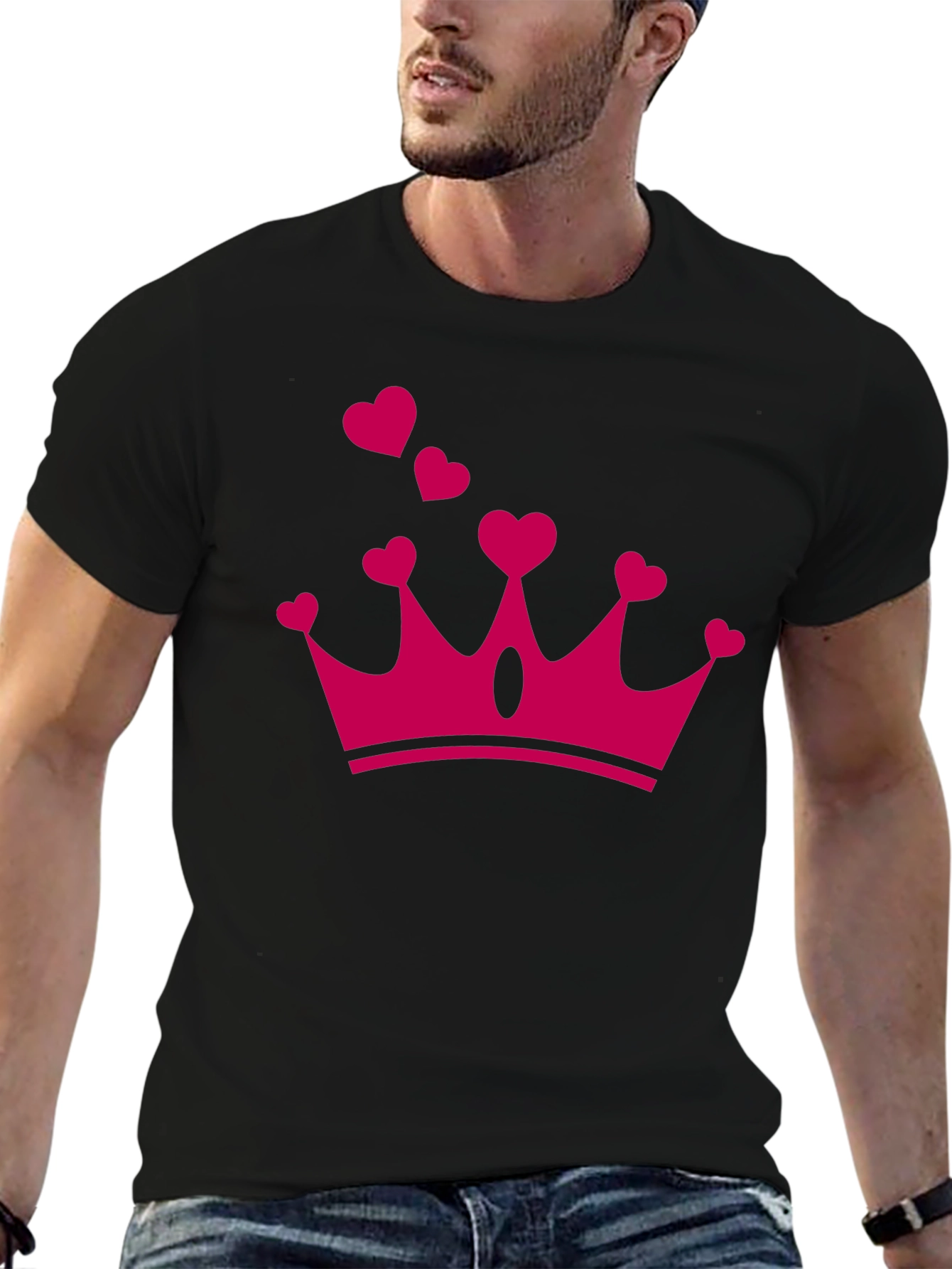 Heart Crown Graphic Tee - Black Casual T-Shirt