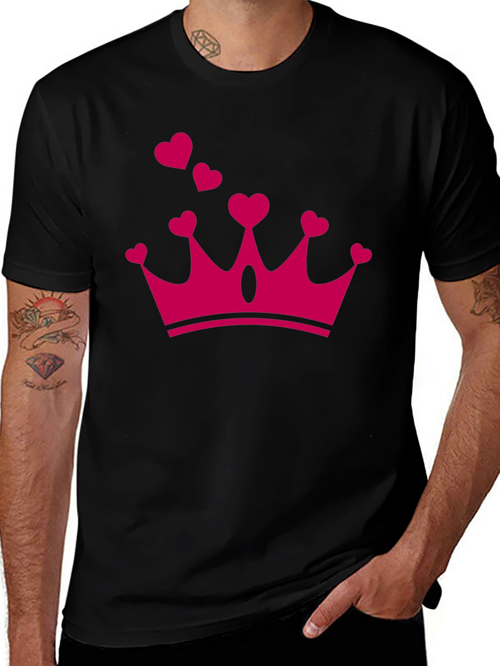 Heart Crown Graphic Tee - Black Casual T-Shirt