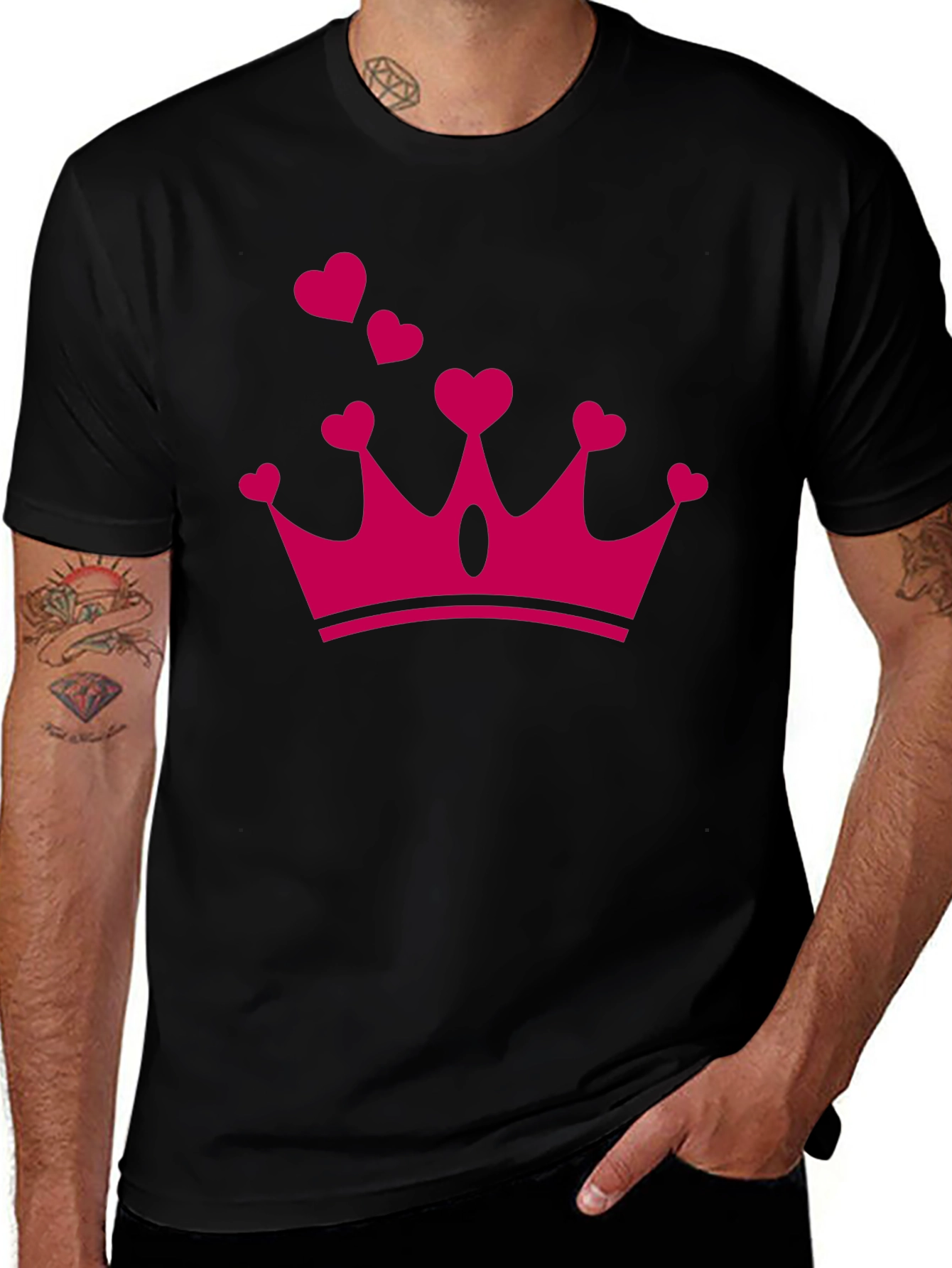 Heart Crown Graphic Tee - Black Casual T-Shirt