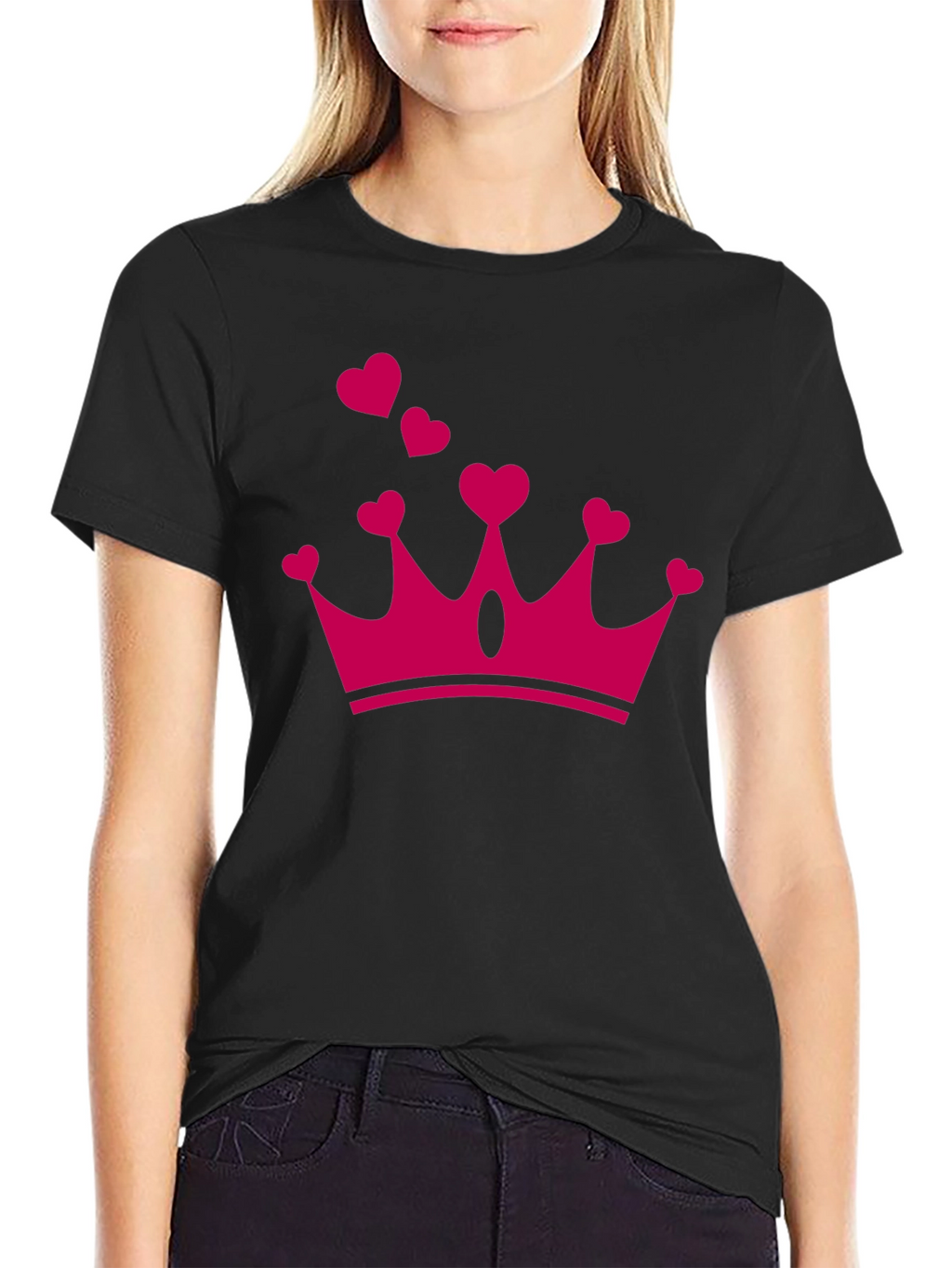 Heart Crown Graphic Tee - Black Casual T-Shirt
