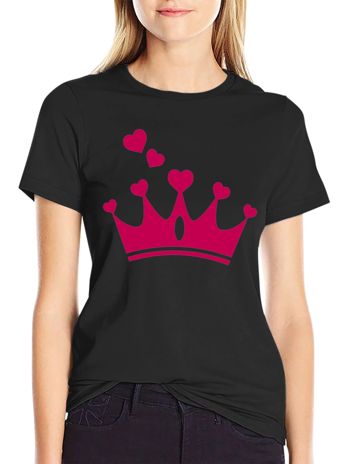 Heart Crown Graphic Tee - Black Casual T-Shirt
