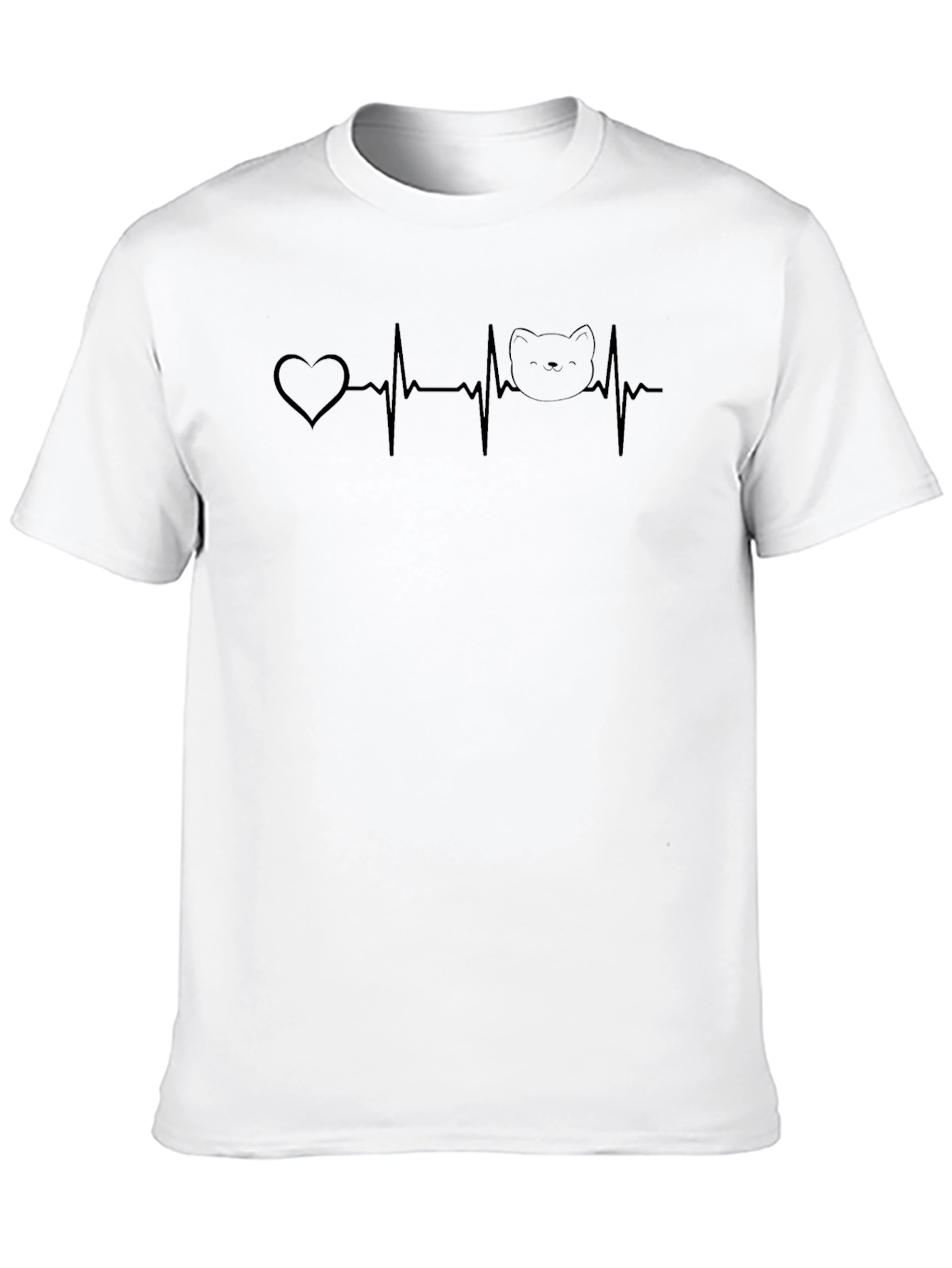 Heartbeat Cat Lover T-Shirt - Black