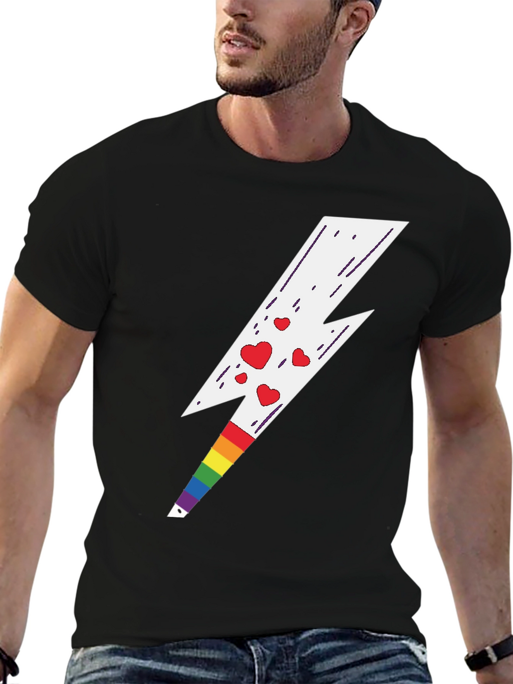 Rainbow Heart Lightning Bolt Tee