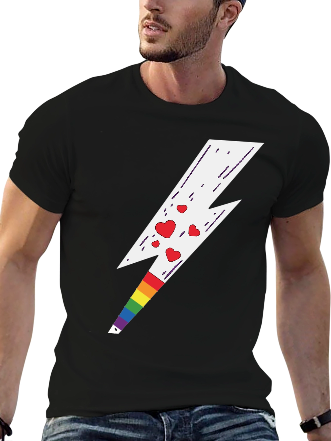 Rainbow Heart Lightning Bolt Tee