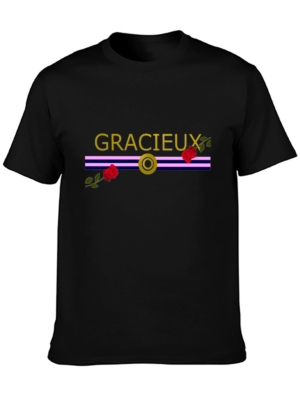 Gracieux Black Graphic Tee with Roses