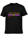 Gracieux Black Graphic Tee with Roses