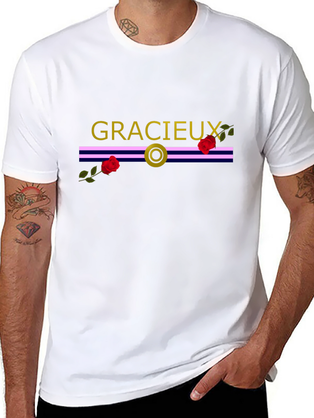 Gracieux Black Graphic Tee with Roses