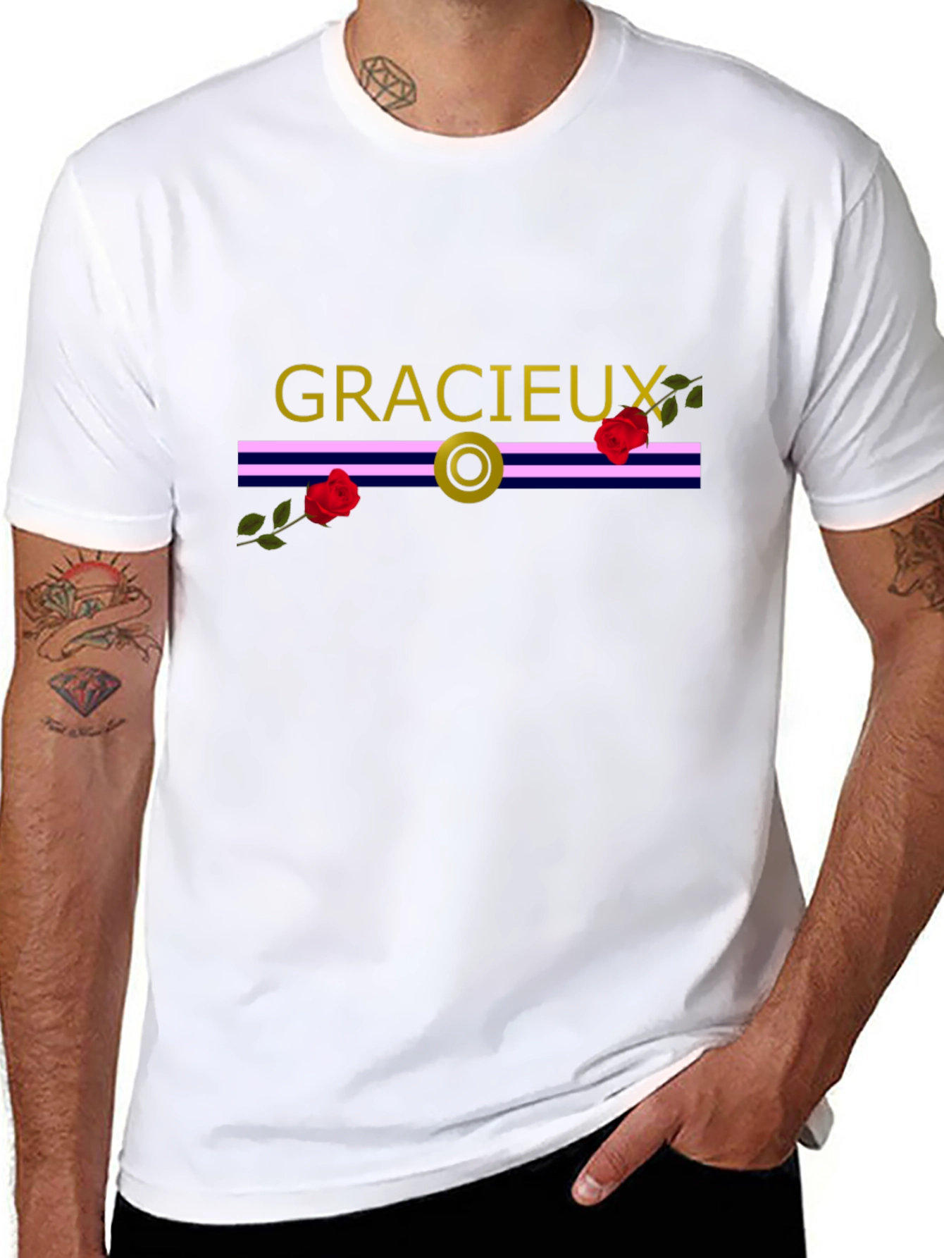 Gracieux Black Graphic Tee with Roses