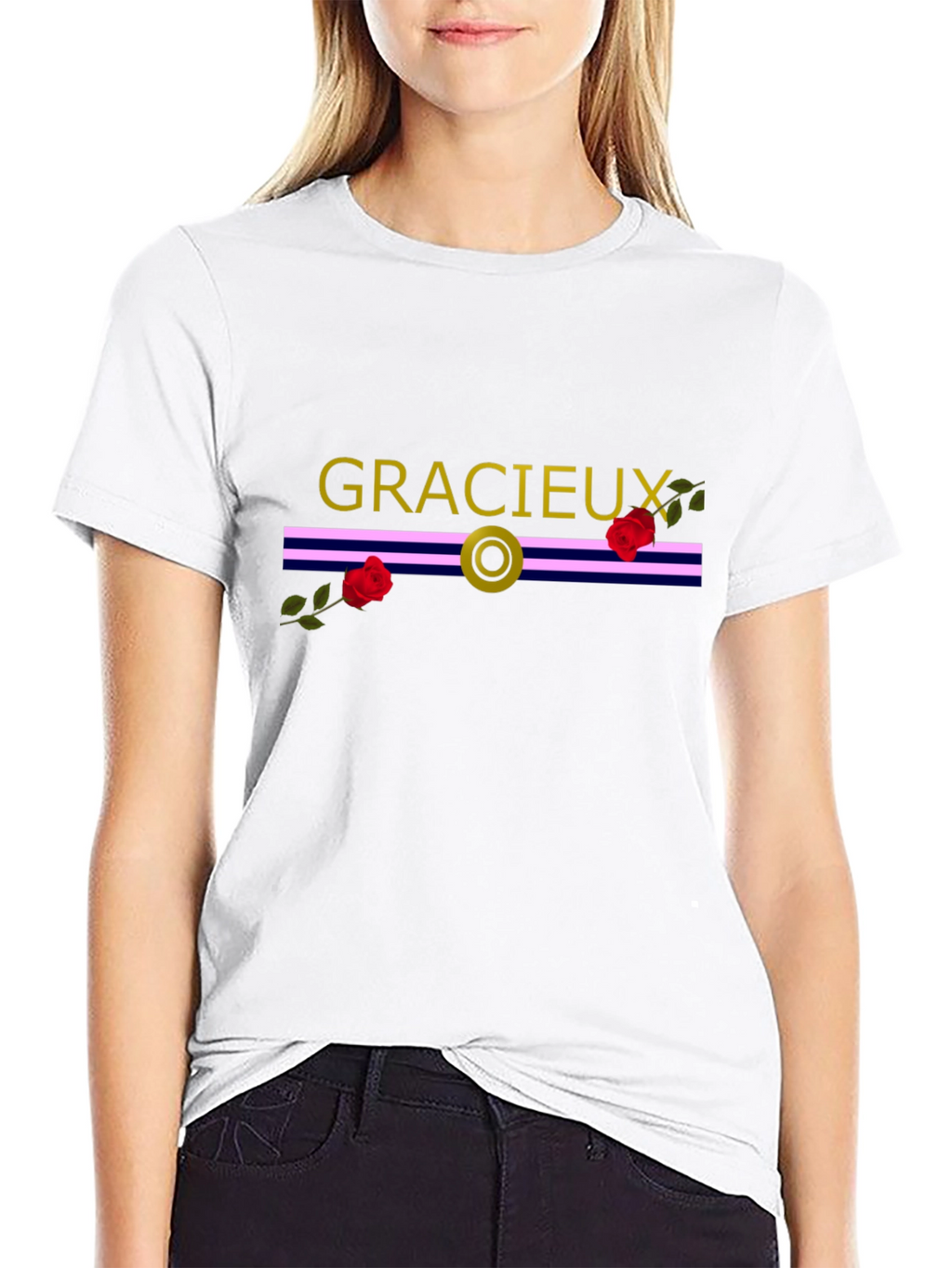 Gracieux Black Graphic Tee with Roses