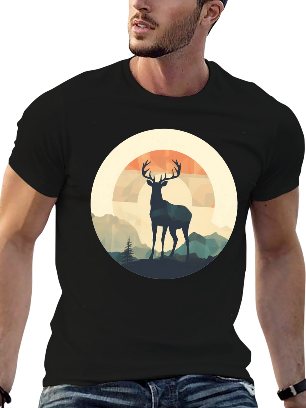 Deer Silhouette Graphic Tee - Black