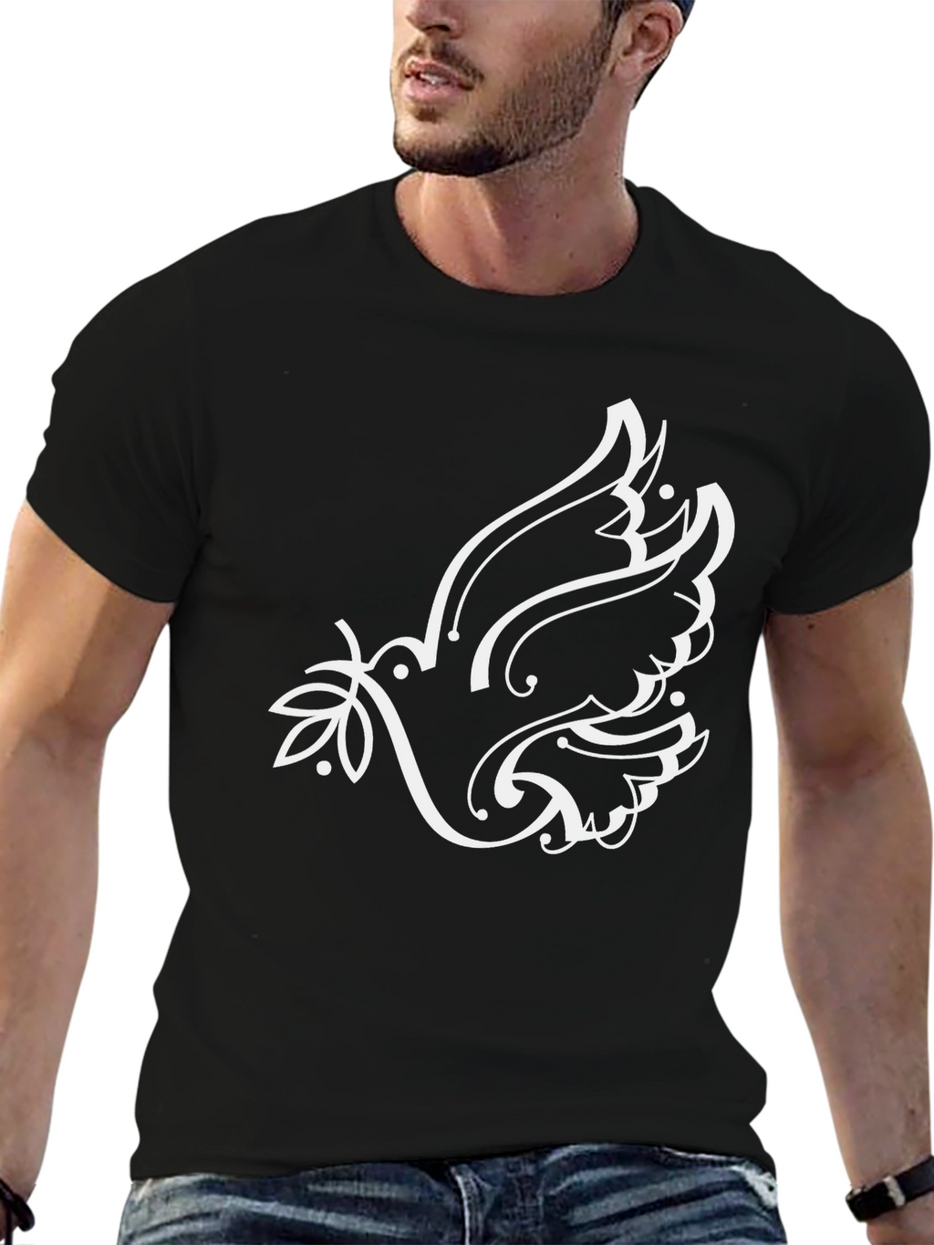 Black T-Shirt with Dove Graphic