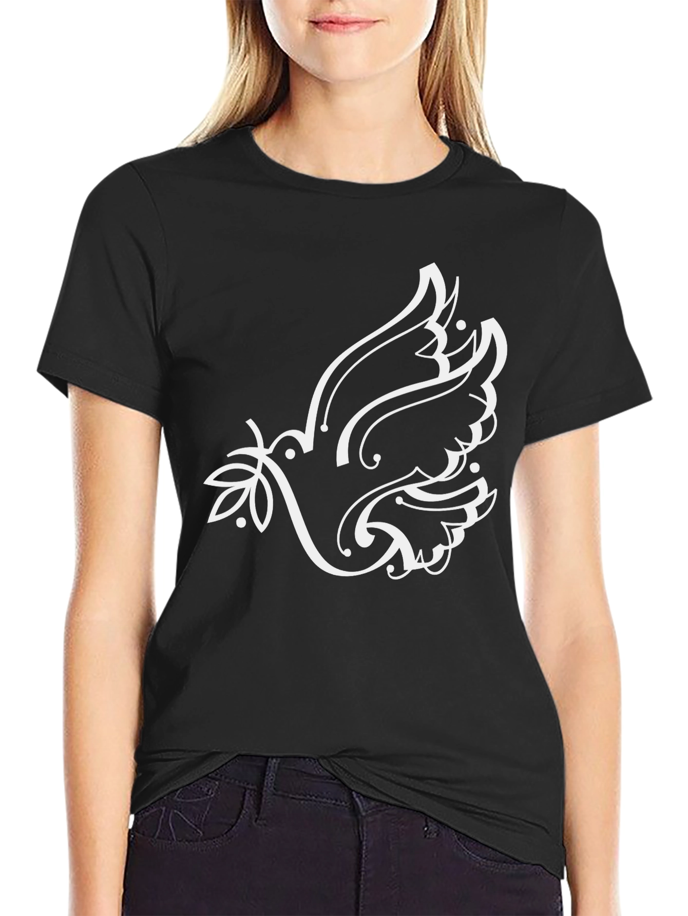 Black T-Shirt with Dove Graphic