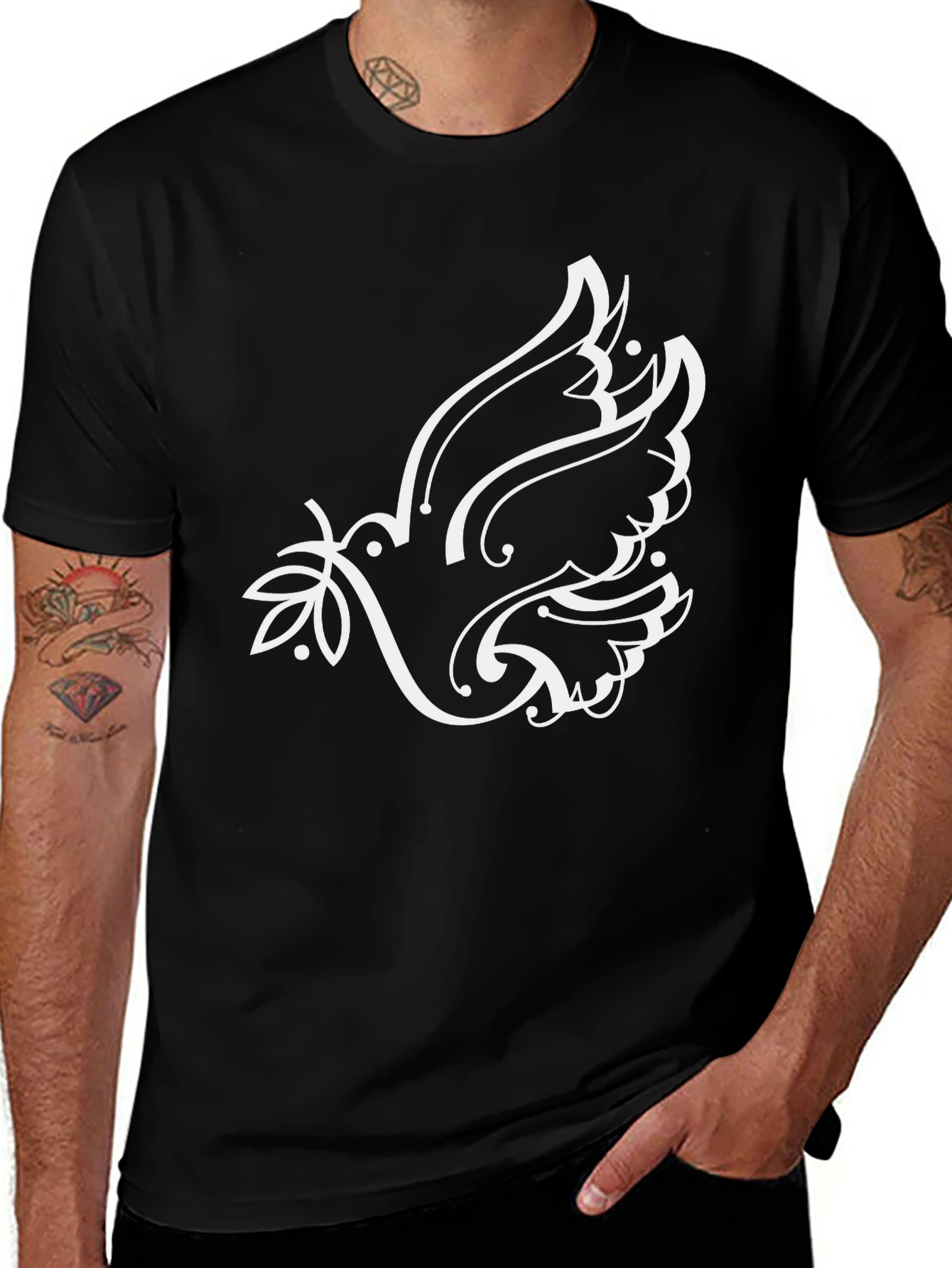 Black T-Shirt with Dove Graphic