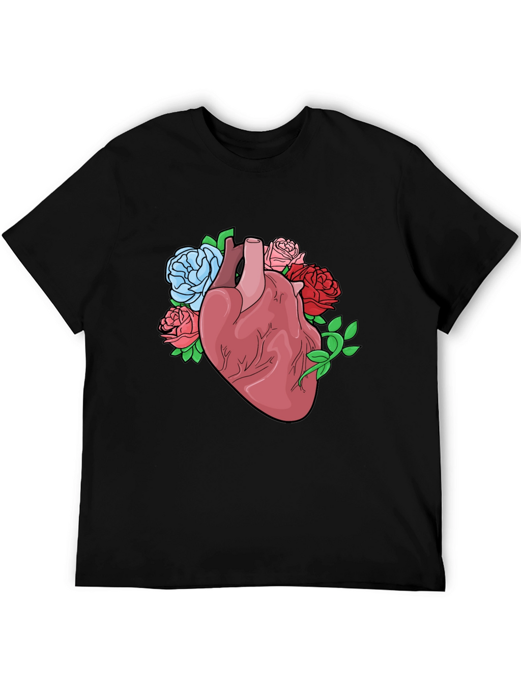 Floral Heart Graphic Tee - Black Cotton Blend
