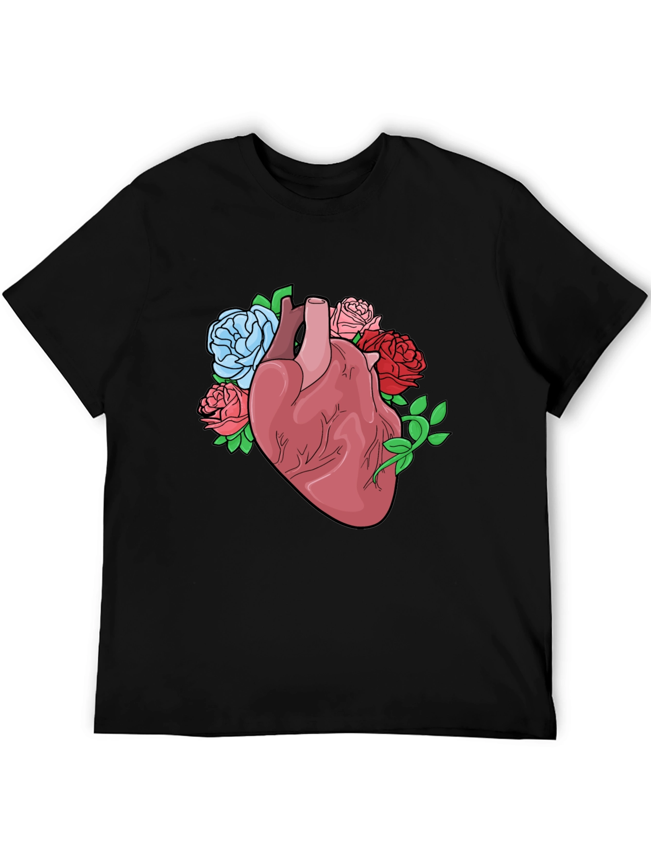 Floral Heart Graphic Tee - Black Cotton Blend