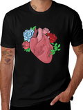 Floral Heart Graphic Tee - Black Cotton Blend