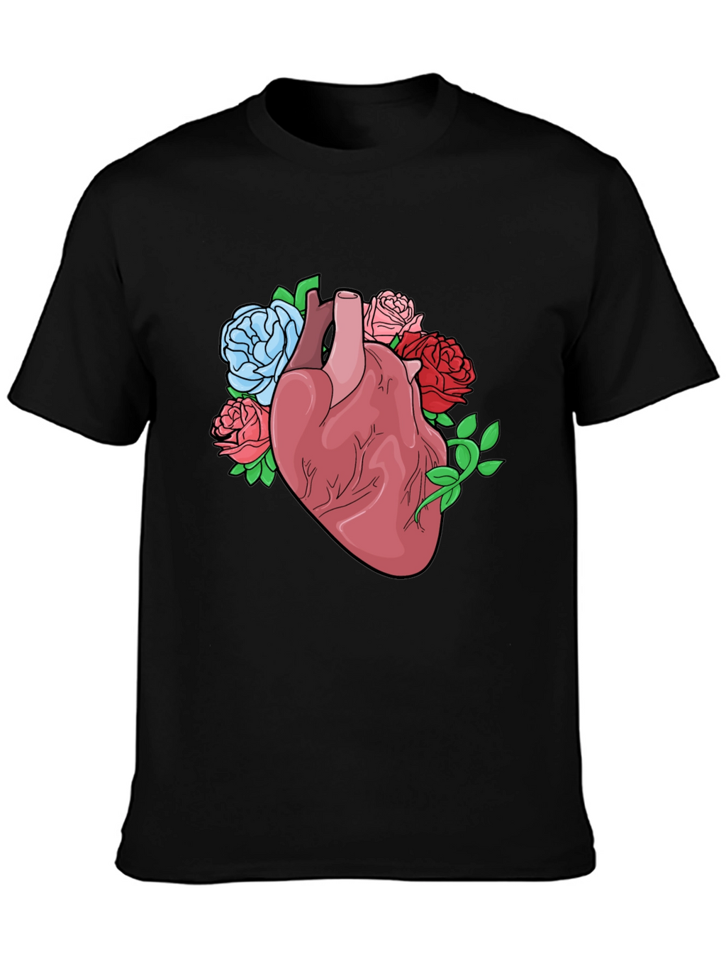 Floral Heart Graphic Tee - Black Cotton Blend