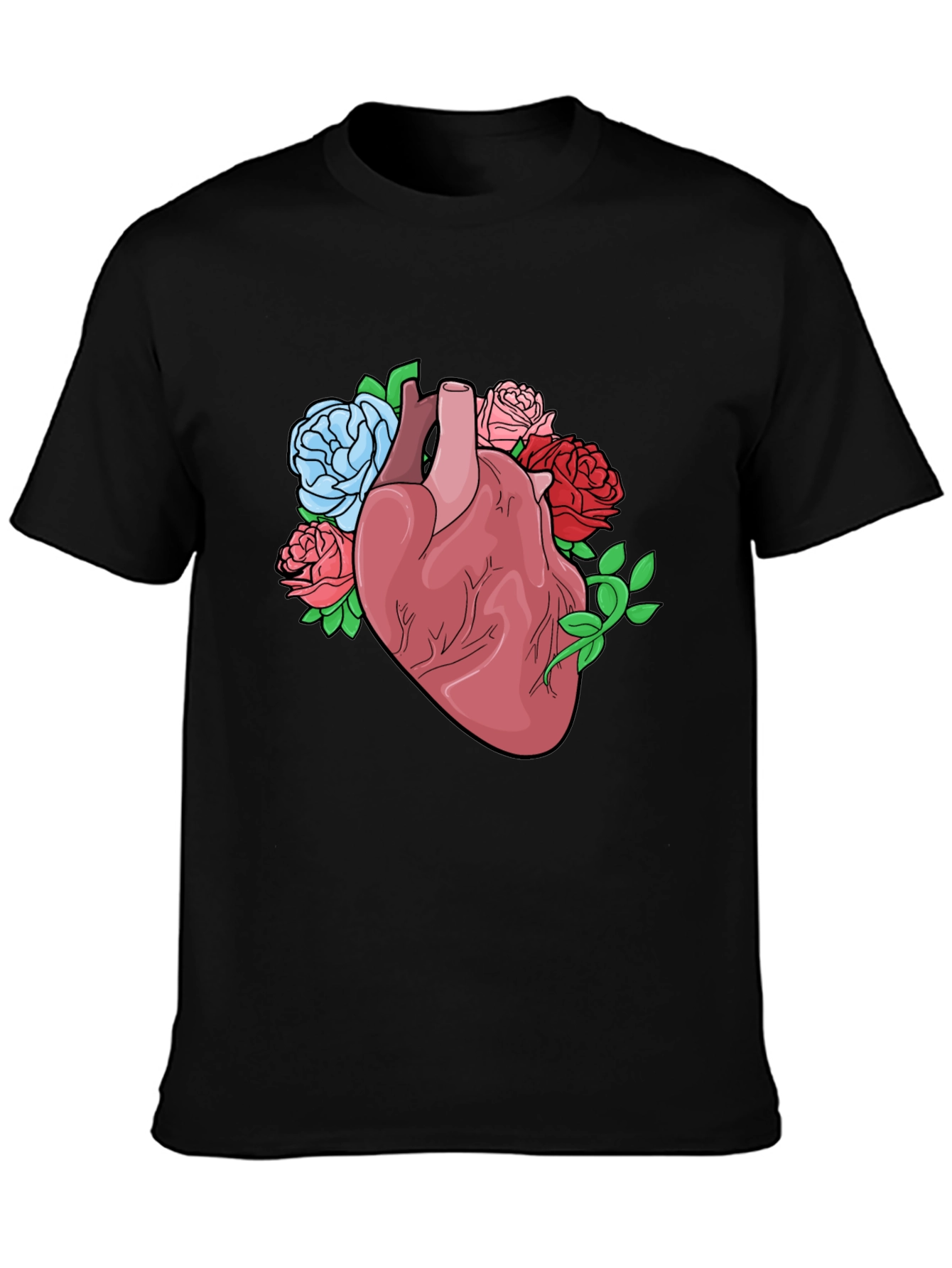 Floral Heart Graphic Tee - Black Cotton Blend