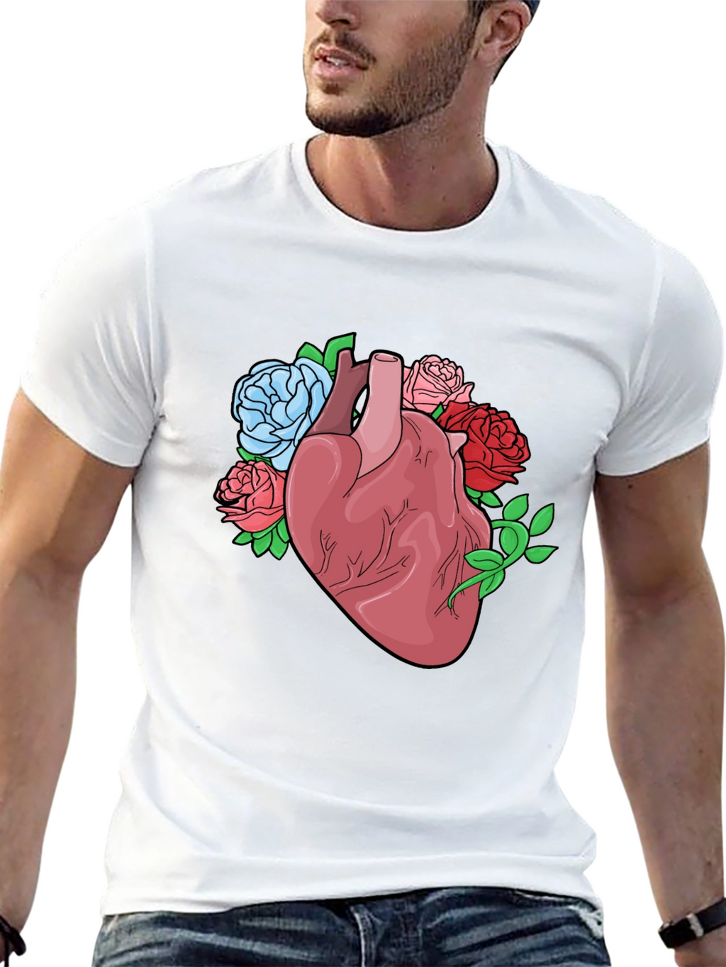 Floral Heart Graphic Tee - Black Cotton Blend