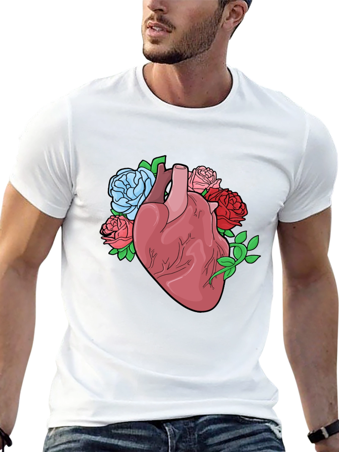 Floral Heart Graphic Tee - Black Cotton Blend