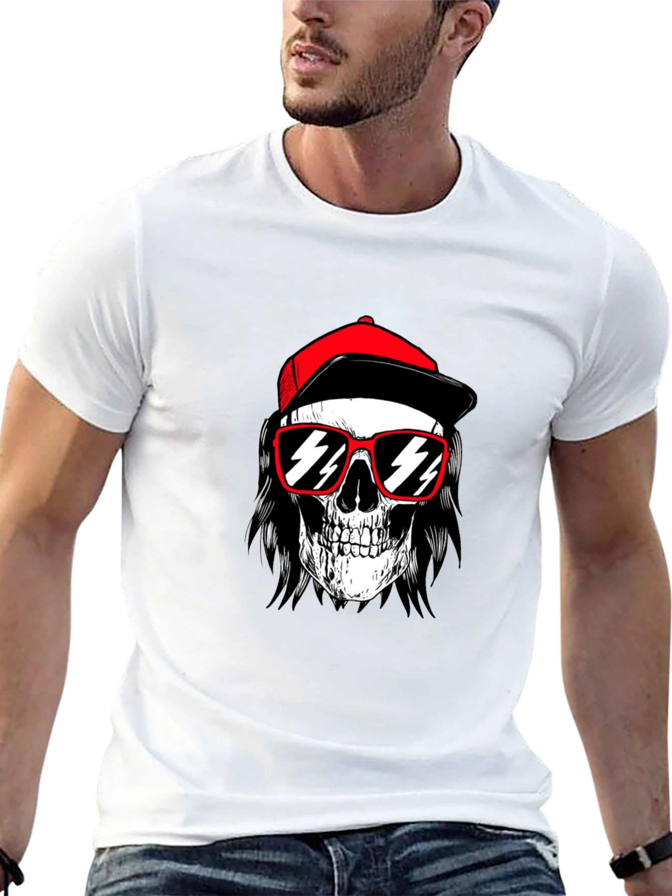 Skull with Cap T-Shirt - Edgy Graphic Tee