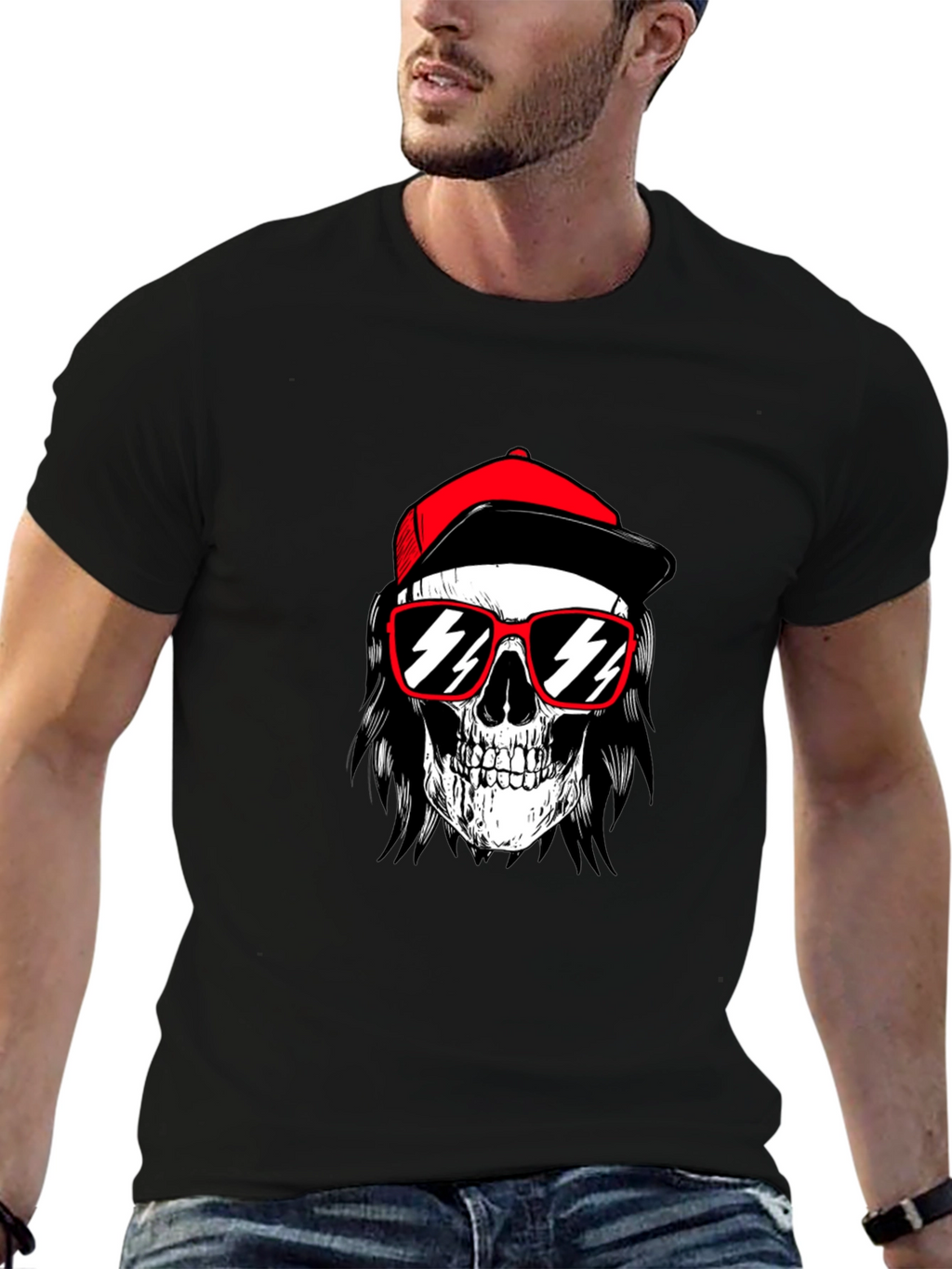 Skull with Cap T-Shirt - Edgy Graphic Tee
