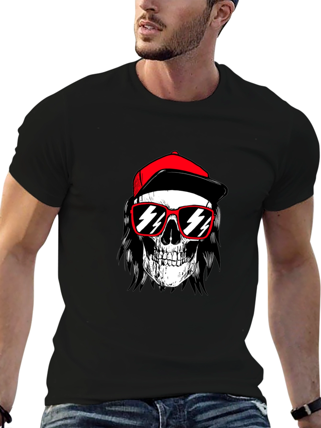 Skull with Cap T-Shirt - Edgy Graphic Tee