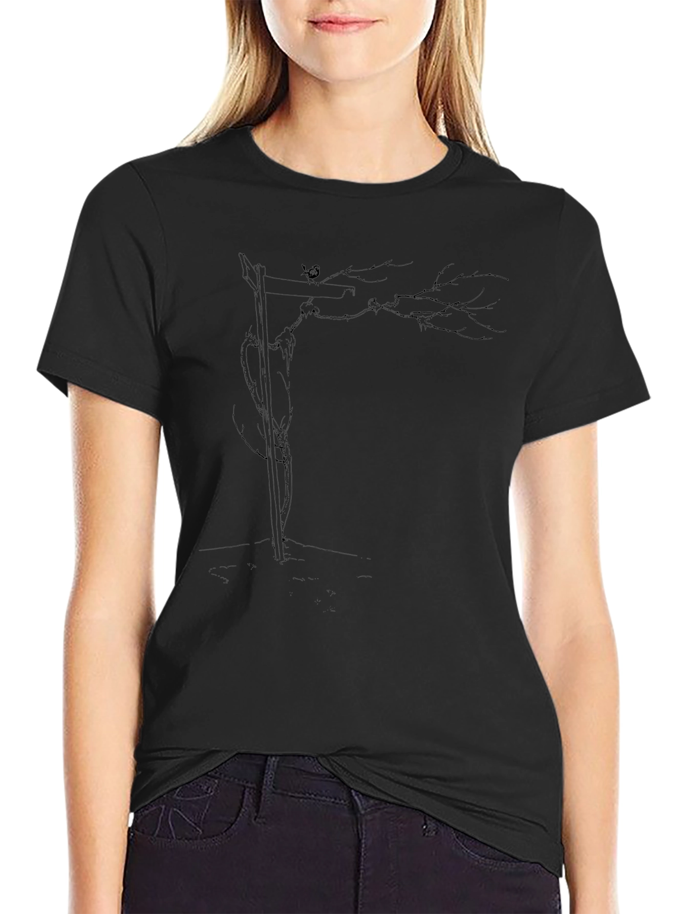 Black T-Shirt with Grim Reaper Tree Design