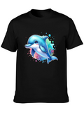 Dolphin Graphic Tee - Black Cotton Blend Casual Wear
