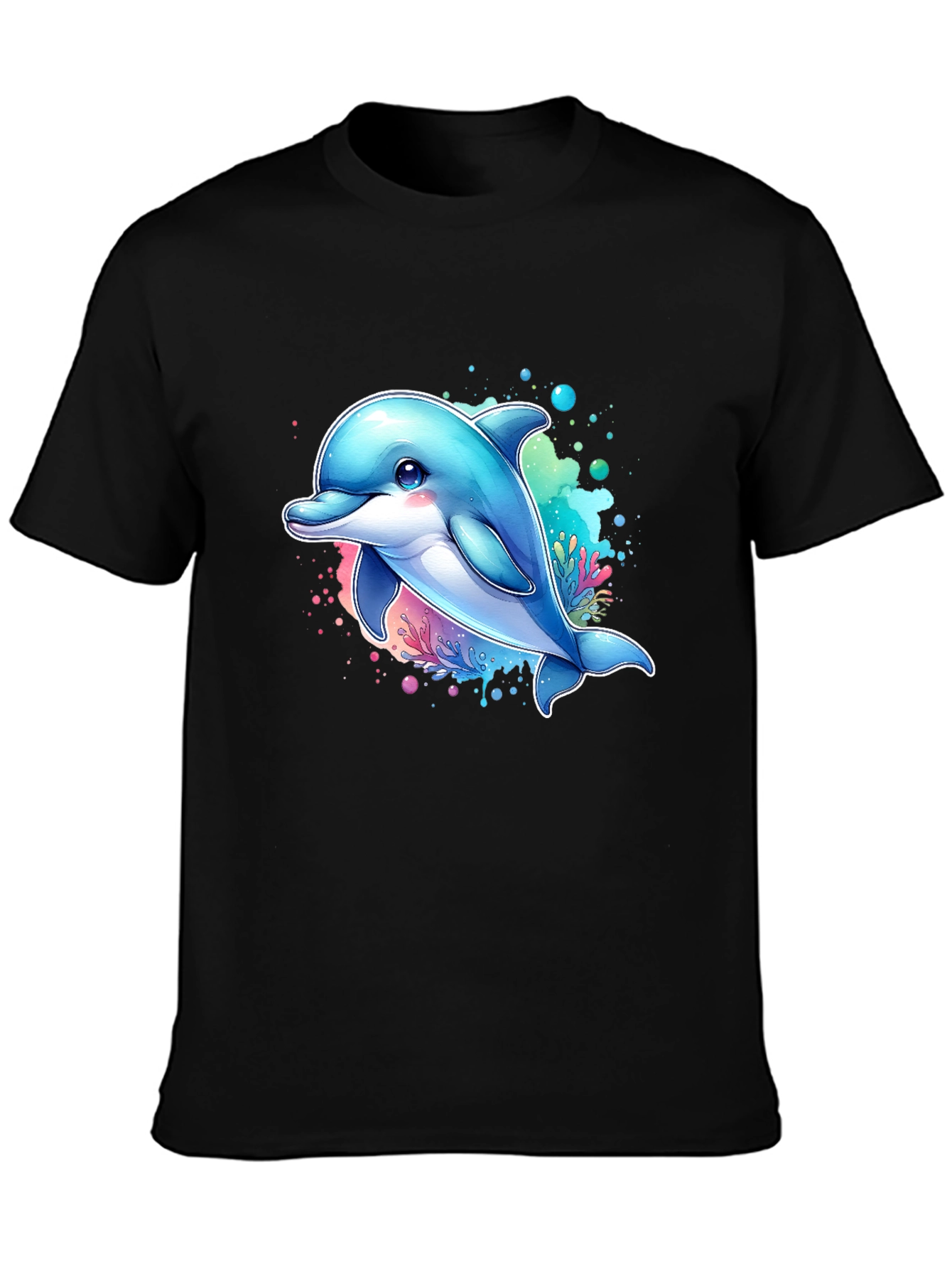 Dolphin Graphic Tee - Black Cotton Blend Casual Wear