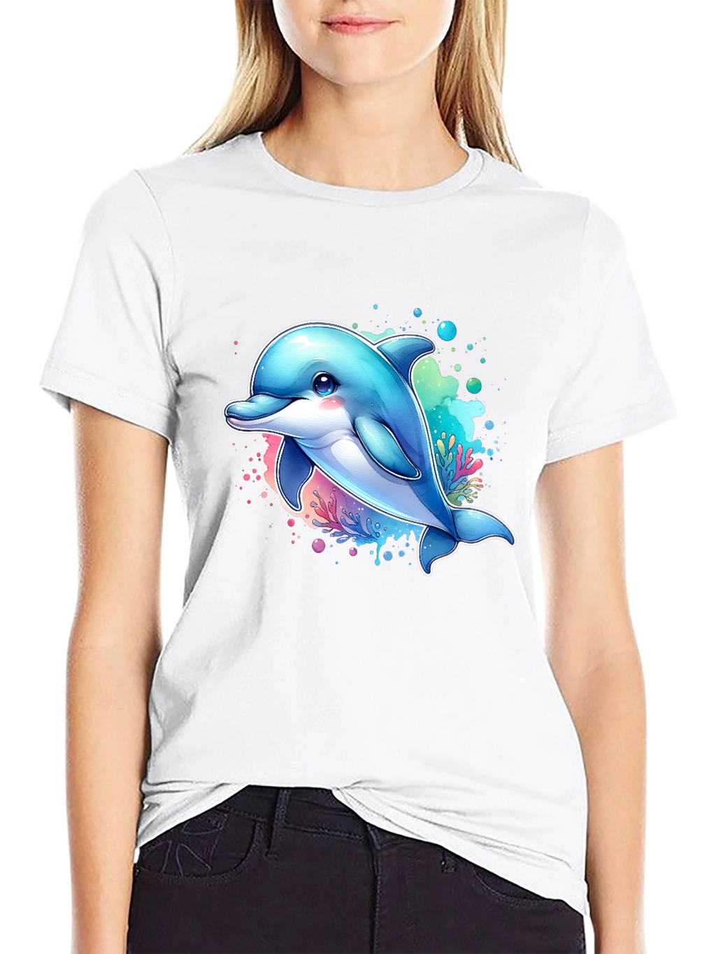 Dolphin Graphic Tee - Black Cotton Blend Casual Wear