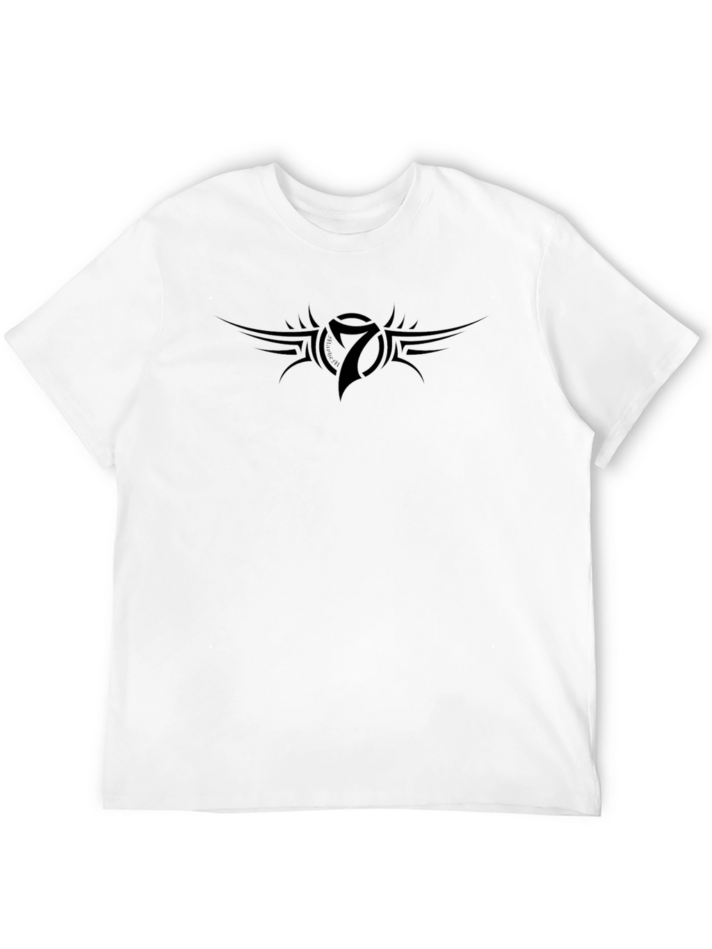 Black Graphic Tee with Tribal Number Seven Motif