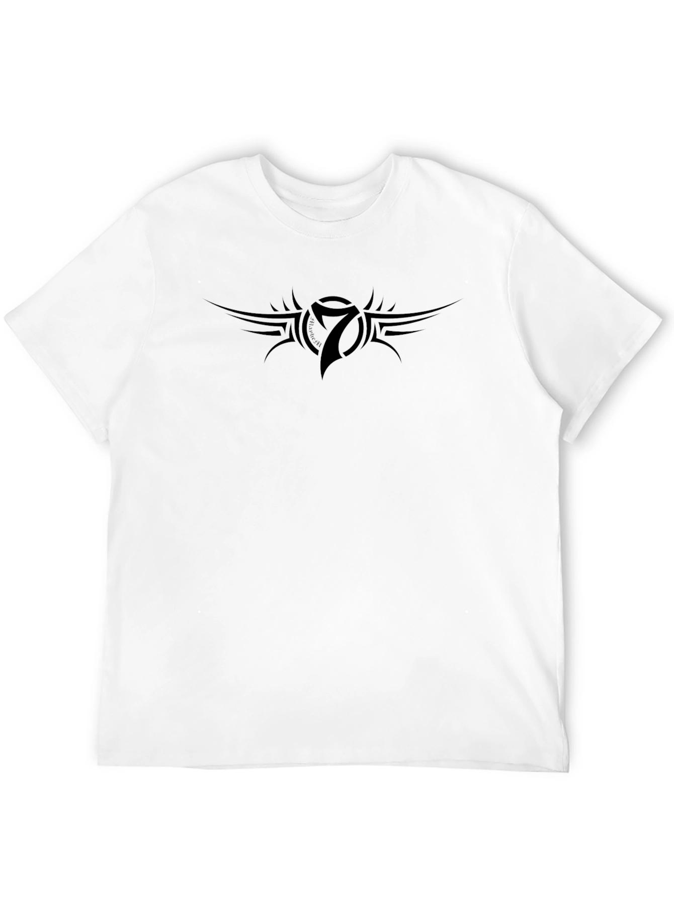 Black Graphic Tee with Tribal Number Seven Motif