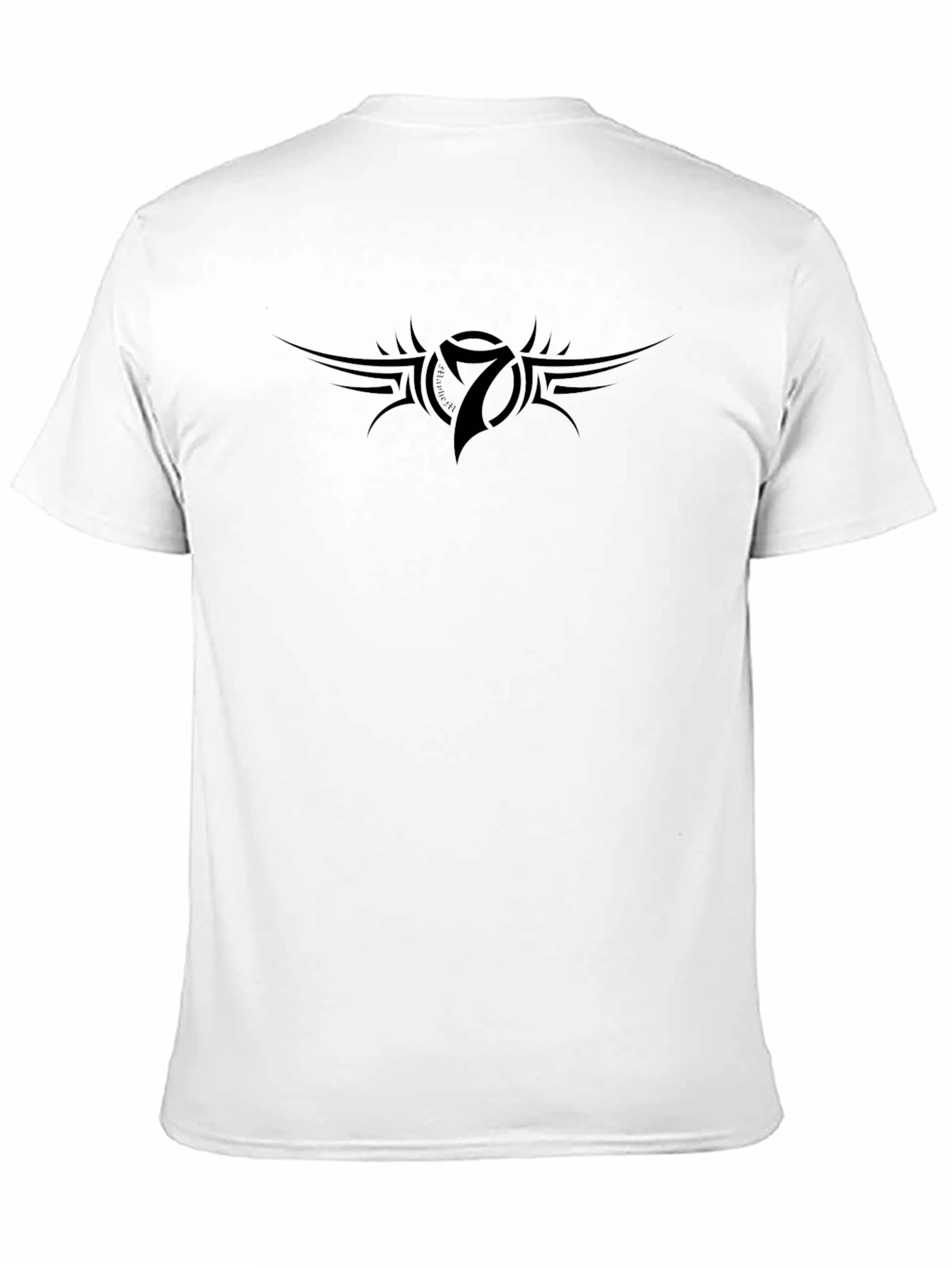 Black Graphic Tee with Tribal Number Seven Motif
