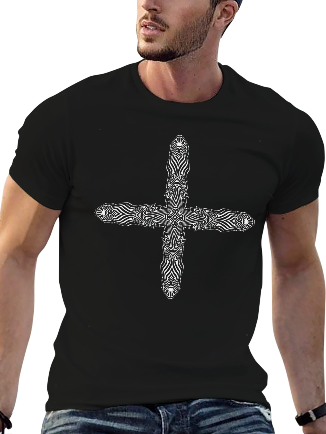 Ornate Cross Graphic Black T-Shirt