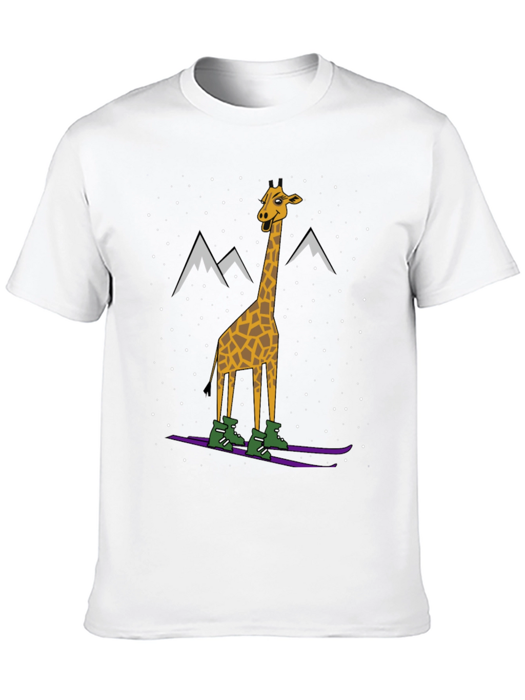 Skiing Giraffe Graphic Tee - Unique Winter Holiday T-Shirt