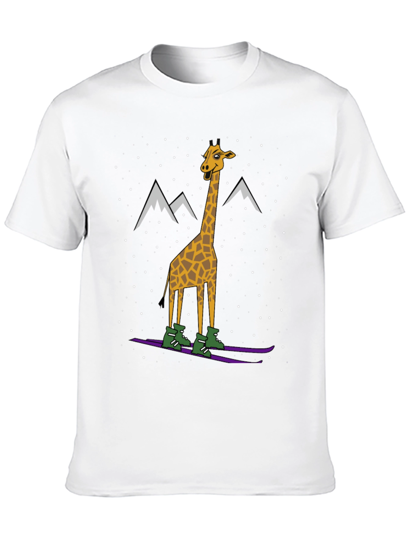 Skiing Giraffe Graphic Tee - Unique Winter Holiday T-Shirt