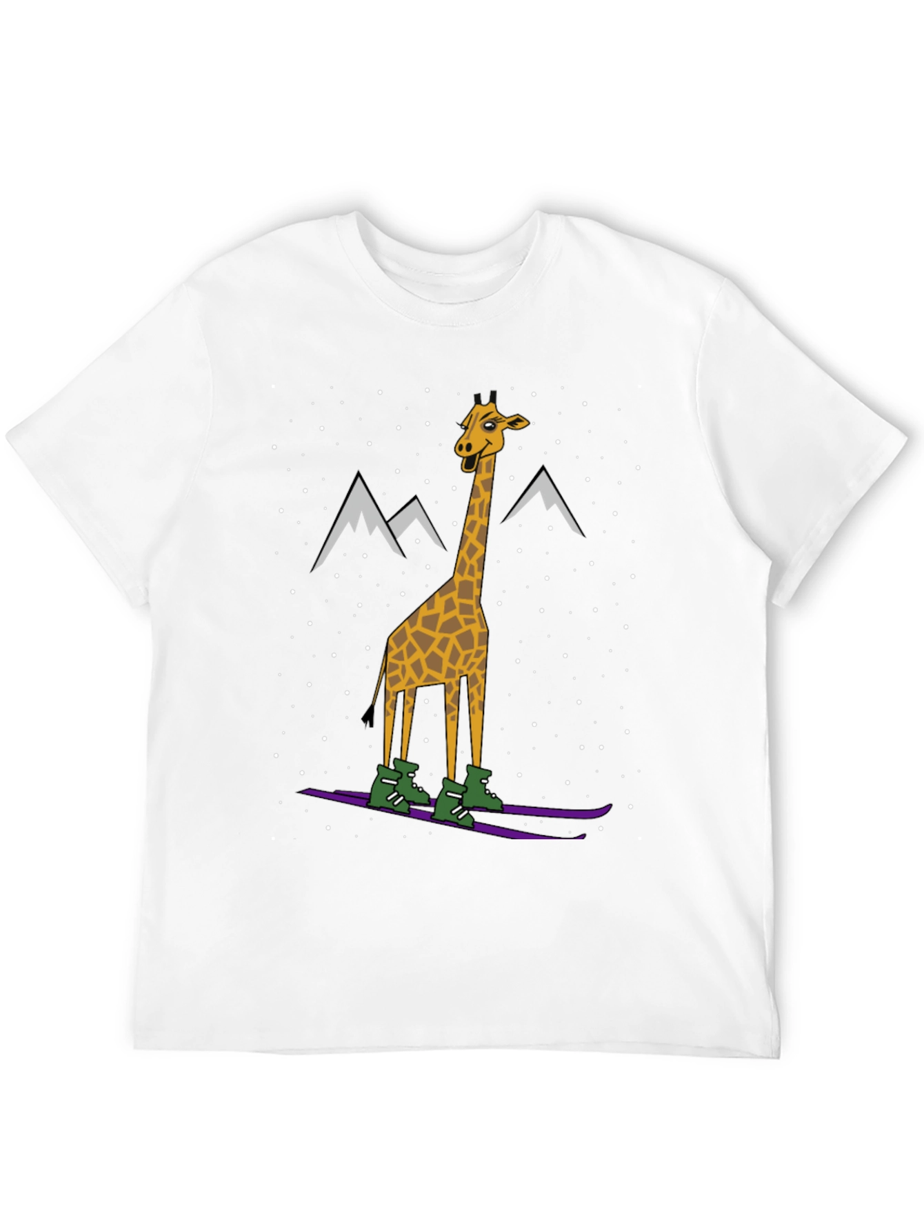 Skiing Giraffe Graphic Tee - Unique Winter Holiday T-Shirt