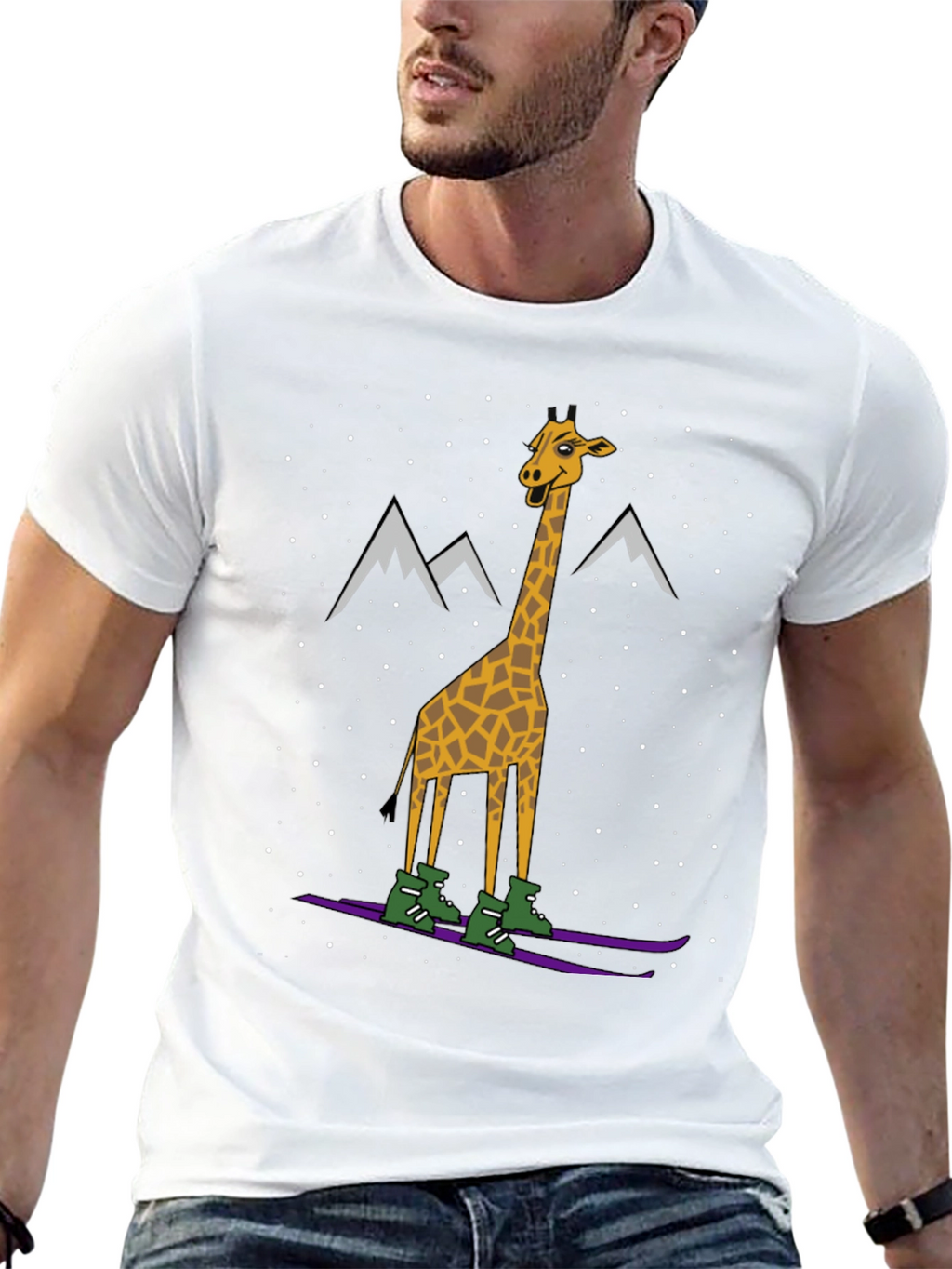 Skiing Giraffe Graphic Tee - Unique Winter Holiday T-Shirt
