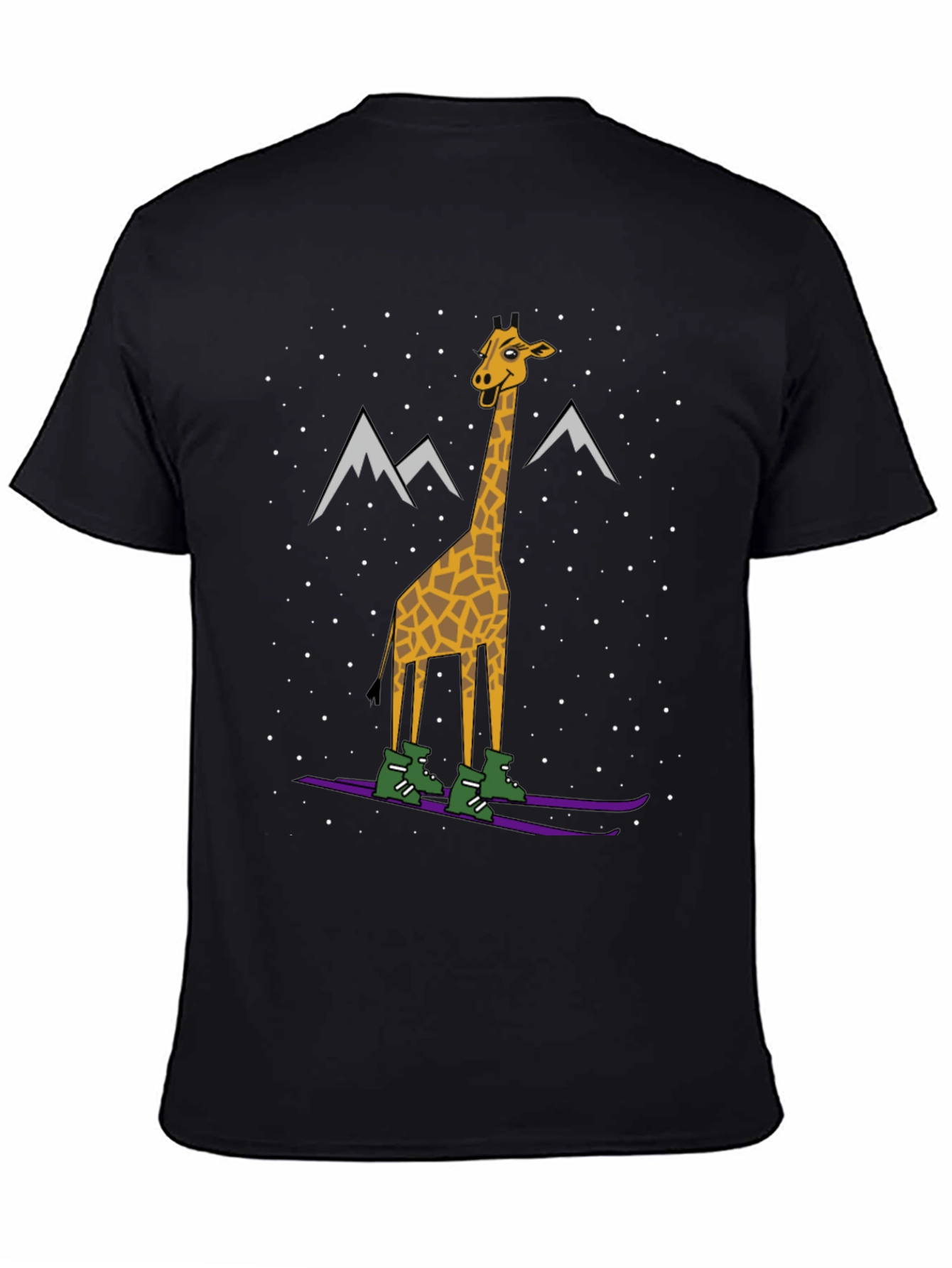 Skiing Giraffe Graphic Tee - Unique Winter Holiday T-Shirt