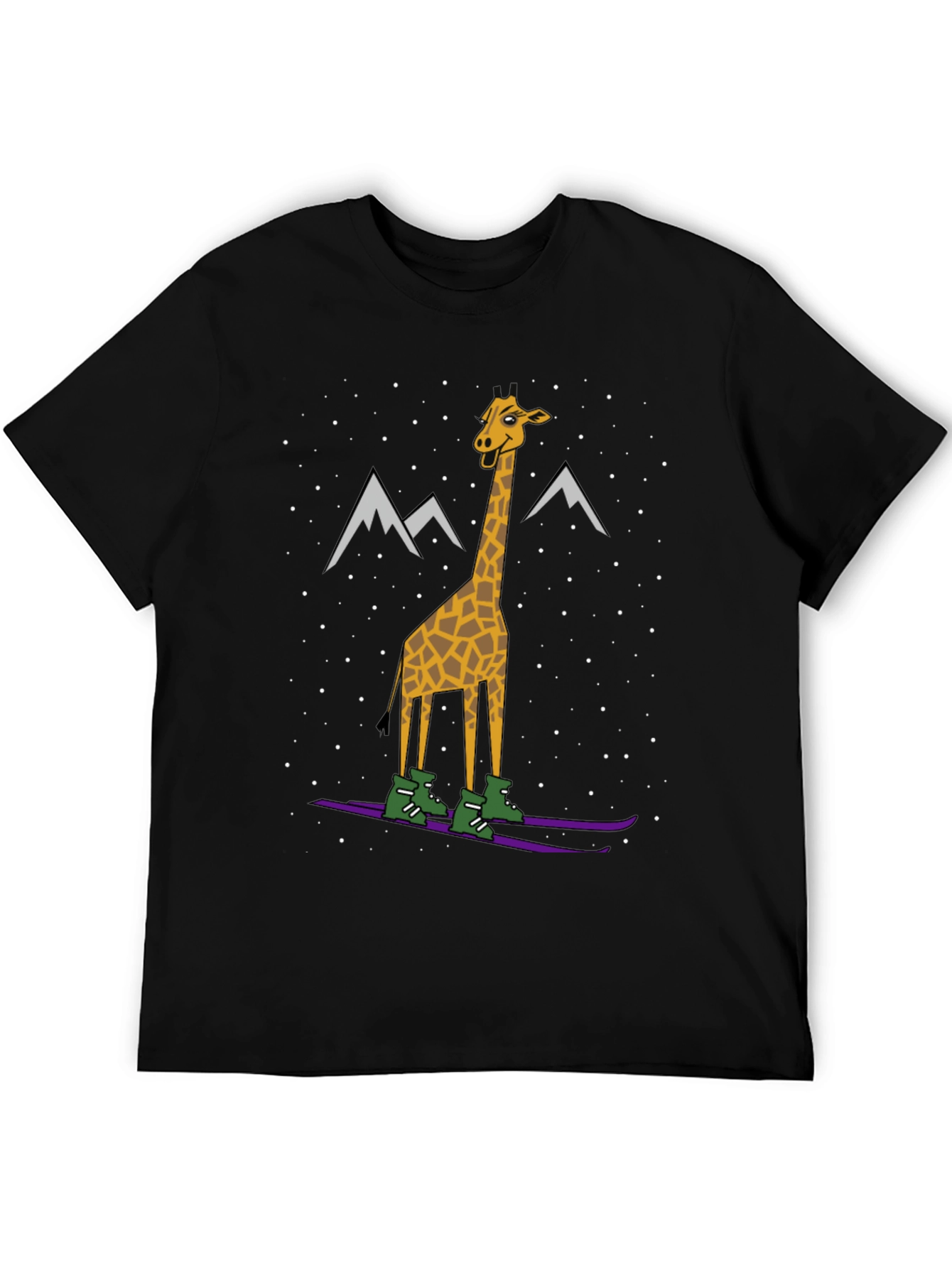 Skiing Giraffe Graphic Tee - Unique Winter Holiday T-Shirt